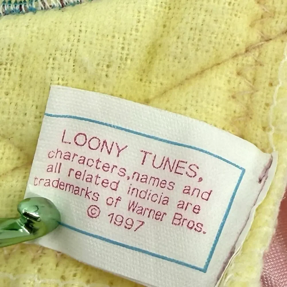 Looney Tunes Tweety Doll Blanket VTG 1997 Quilted Yellow Cotton Pink Satin Edge